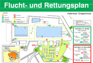 Brandschutz-Sicherheitsgrafik: Beispiel für Fluchtplan und Rettungsplan